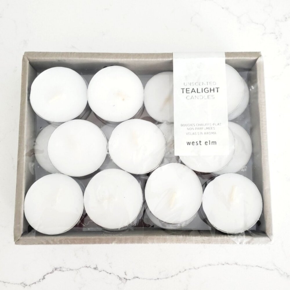 NWT West Elm Set Of 24 Unscented Miniature Tea Light Candles